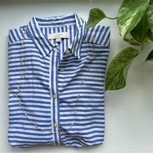 LOFT Button Down Shirt in Blue and White Stripes